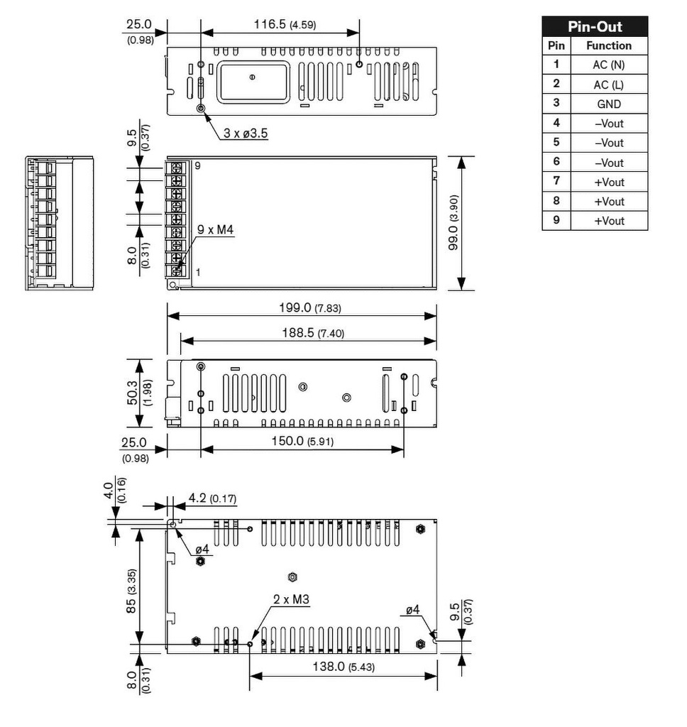 Power supply: switched-mode; modular; 200W; 24VDC; 199x99x50.3mm