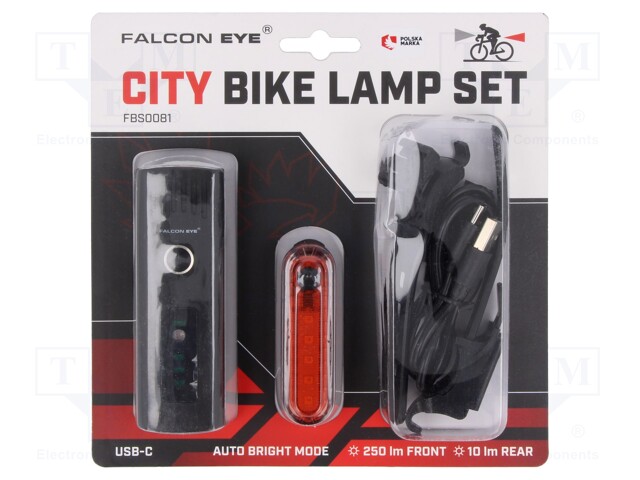 Torch: LED bike torch; 10lm,250lm; IPX5