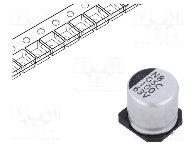 Capacitor: electrolytic; SMD; 100uF; ±20%; -55÷105°C; Series: GSC