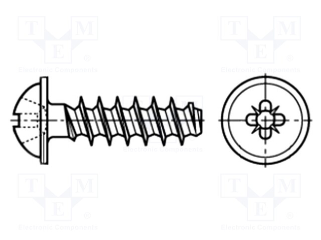 Screw; for plastic; 2,5x12; Head: button; Pozidriv; hardened steel