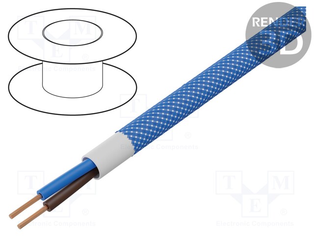 Wire; YTLY; stranded; Cu; 2x0,5mm2; textile braid; blue; 150V; 50m