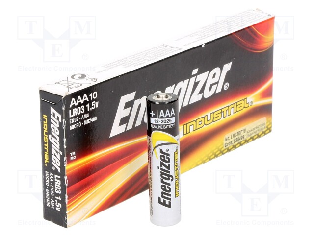 Battery: alkaline; 1.5V; AAA,R3; Industrial; Batt.no: 10