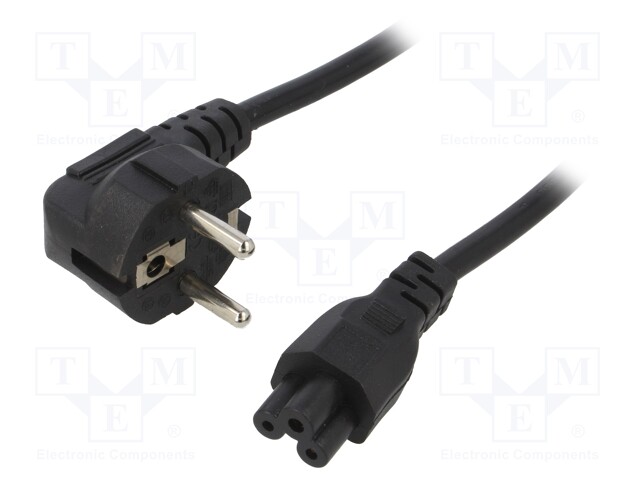 Cable; CEE 7/7 (E/F) plug angled,IEC C5 female; PVC; 1m; Schuko