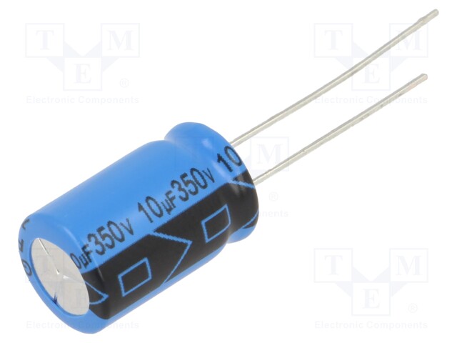 Capacitor: electrolytic; THT; 10uF; 350VDC; Pitch: 5mm; ±20%; 2000h