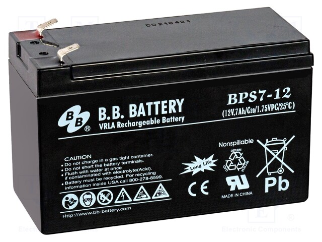 Re-battery: acid-lead; 12V; 7Ah; AGM; maintenance-free; 2.54kg