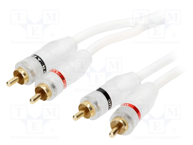 Cable; for amplifier; RCA socket x2,both sides; 3m; white