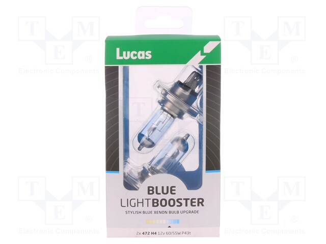 Filament lamp: automotive; P43t; white-blue; 12V; 60/55W; BLUE; H4