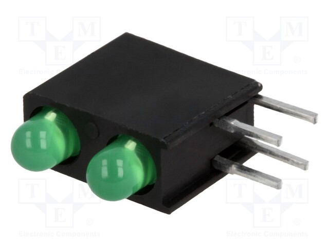 LED; in housing; green; 3mm; No.of diodes: 2; 20mA; 40°; 2.2÷2.5V
