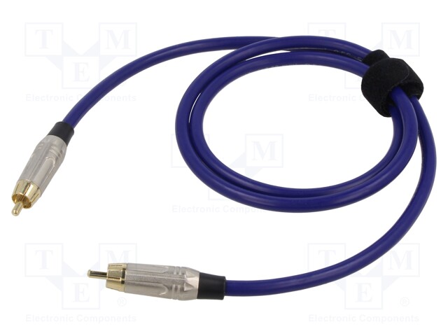 Cable; RCA plug,both sides; 1m; Plating: gold-plated; blue; 0.5mm2