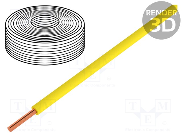 Wire; solid; Cu; 1x0,20mm2; PVC; yellow; 60V; -10÷85°C; 10m; 1x0.5mm