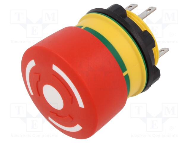Emergency Stop Switch, SPST-NO, SPST-NC, Maintained, Quick Connect, 3 A, 250 V