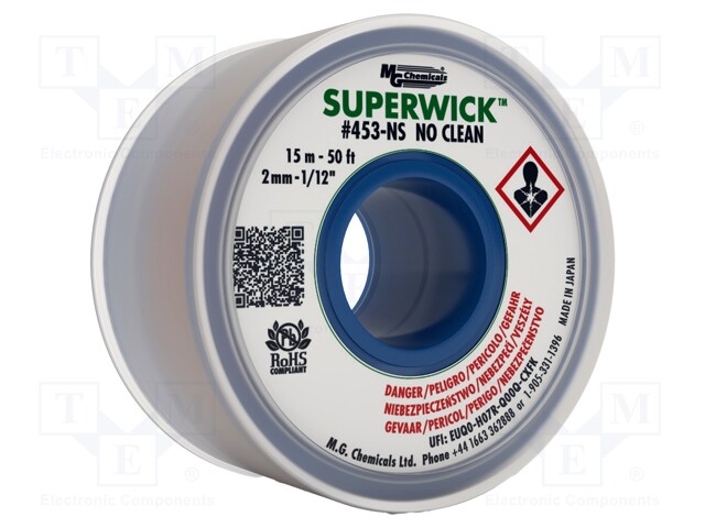 Tape: desoldering; halide-free,rosin,No Clean,ROL0; W: 2mm; L: 15m