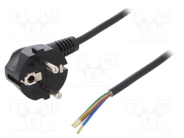 Cable; SCHUKO plug,CEE 7/7 (E/F) plug angled,wires; 1.5m; black