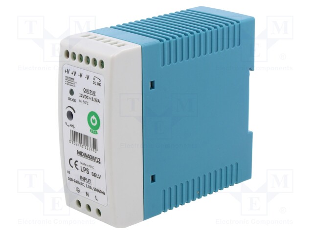 Power supply: switched-mode; 40W; 12VDC; for DIN rail mounting