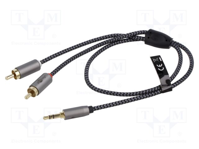 Cable; Jack 3.5mm 3pin plug,RCA plug x2; 1m; black-gray; PVC