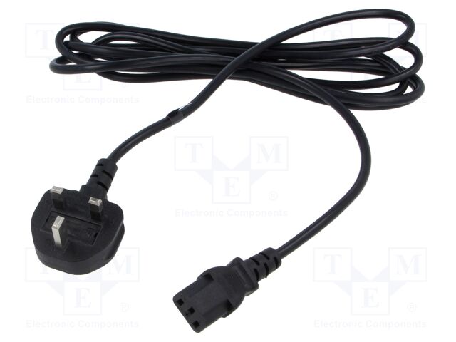 Cable; 3x0.75mm2; BS 1363 (G) plug,IEC C13 female; PVC; 3m; black