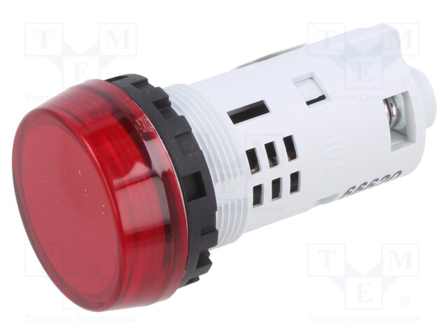 LED Panel Mount Indicator, Red, 240 VAC, 22 mm, 20 mA, IP65