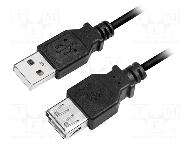 Cable; USB 2.0; USB A socket,USB A plug; nickel plated; 5m; black