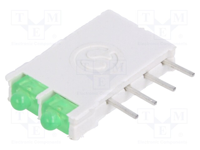 LED; in housing; green; 1.8mm; No.of diodes: 2; 10mA; 38°; 2.1V