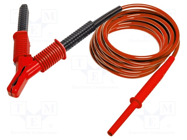 Test lead; crocodile clip-banana plug; Urated: 15kV; Len: 5m; red