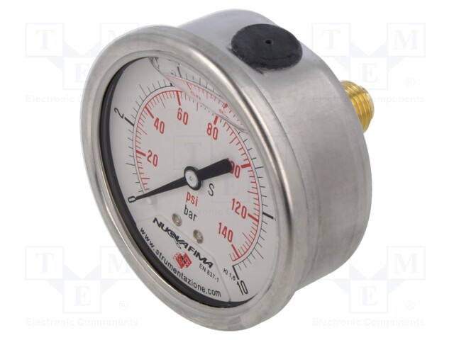 Glycerin manometer; 0÷10bar; 63mm; Enclos.mat: stainless steel