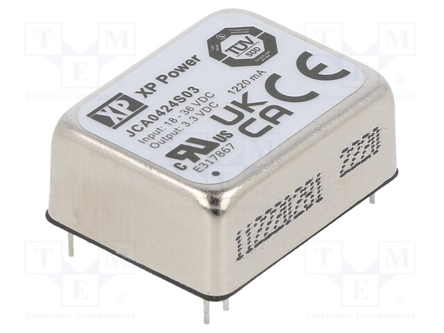 Isolated Board Mount DC/DC Converter, 2:1 Input, ITE, 1 Output, 4 W, 3.3 V, 1.22 A