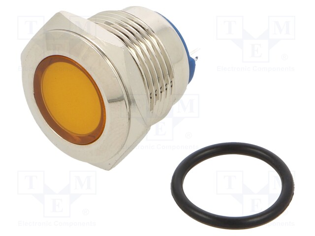 Indicator: LED; flat; 12VDC; 12VAC; Cutout: Ø16mm; brass