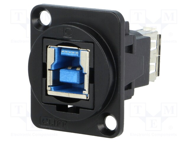Coupler; USB A socket,USB B socket; FT; USB 3.0; metal; 19x24mm