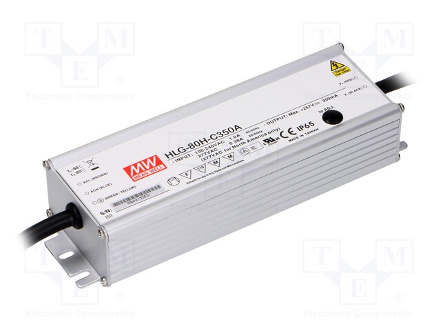 Power supply: switched-mode; LED; 90W; 128÷257VDC; 210÷350mA; IP65