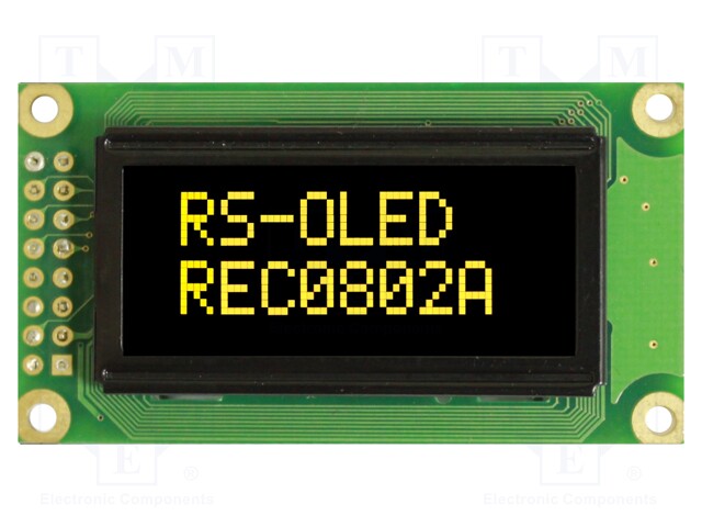 Display: OLED; alphanumeric; 8x2; Window dimensions: 38x16mm
