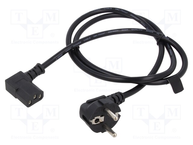 Cable; CEE 7/7 (E/F) plug angled,IEC C13 female; PVC; 1.2m; 3A