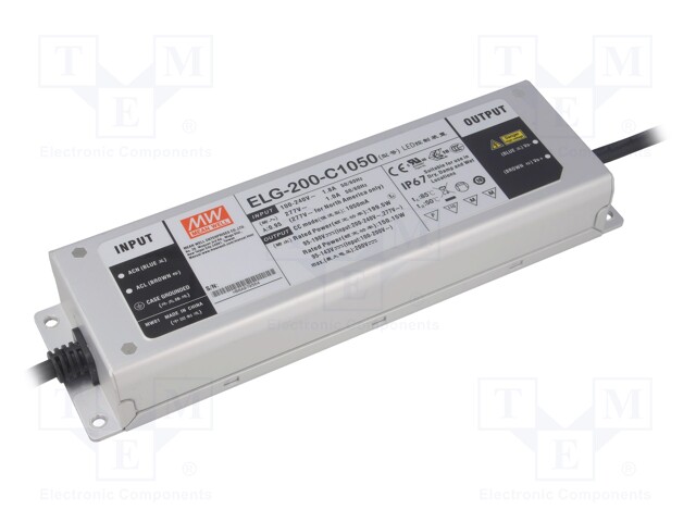 Power supply: switched-mode; LED; 199.5W; 95÷190VDC; 1050mA; IP67