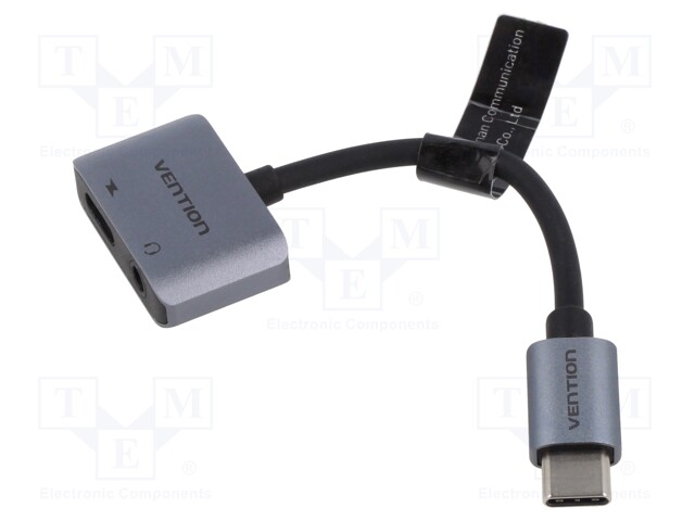 Adapter; Jack 3.5mm socket,USB C socket,USB C plug; 0.1m; grey