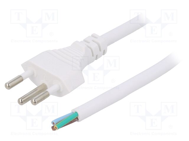 Cable; 3x1mm2; wires,SEV-1011 (J) plug; PVC; 5m; white; 10A; 250V