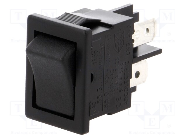ROCKER; DPST; Pos: 2; OFF-ON; 10A/250VAC; 10A/28VDC; black; none