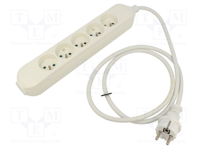 Extension lead; Sockets: 5; PVC; white; 3x1,5mm2; 1.5m; 16A; PRO