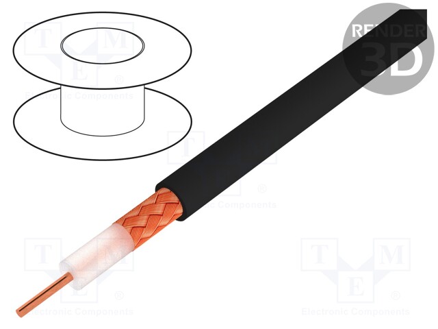 Wire: coaxial; RG59BU; solid; steel,copper plated; PVC; black; 100m