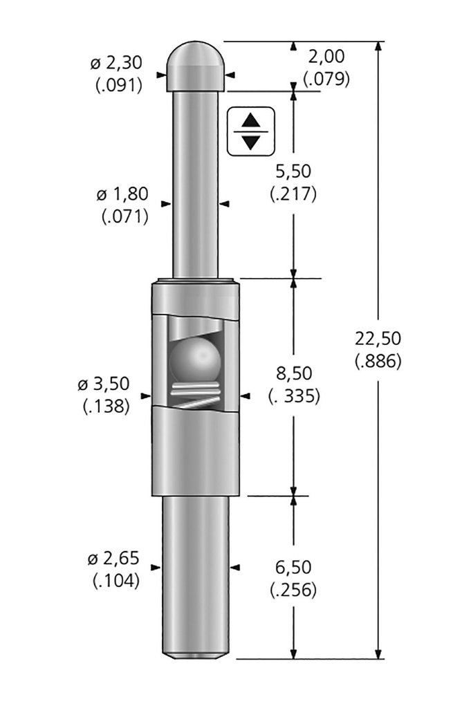 Test needle; Operational spring compression: 3.67mm; 5A; Ø: 2.3mm