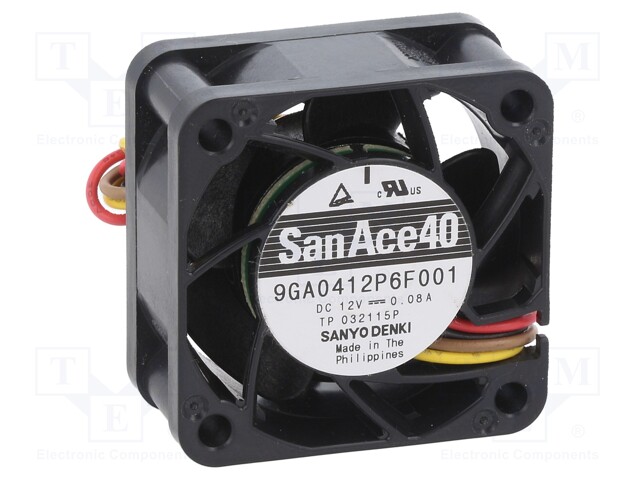 Axial Fan, 12 V, DC, 40 mm, 20 mm, 7.4 cu.ft/min, 0.21 m³/min