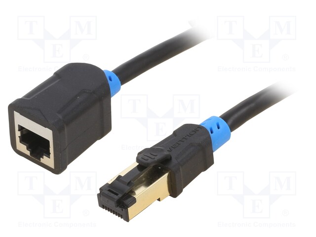 Extender RJ45; S/FTP; 6; OFC; PVC; black; 1.5m; Plating: gold-plated