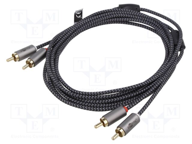 Cable; RCA plug x2,both sides; 3m; Plating: gold-plated; PVC