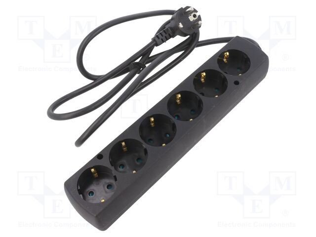 Extension lead; Schuko; Sockets: 6; PVC; black; 3x1,5mm2; Len: 1.5m
