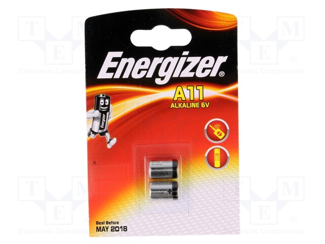 Battery: alkaline; 6V; A11; Batt.no: 2; Ø10x16.5mm
