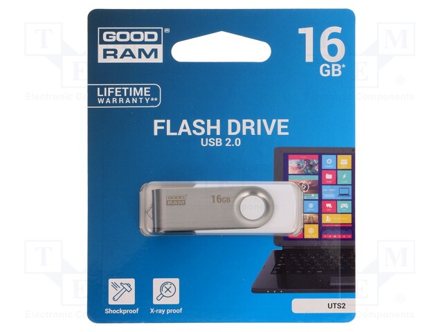 Pendrive; USB 2.0; 16GB; Read: 20MB/s; Write: 5MB/s; Colour: white