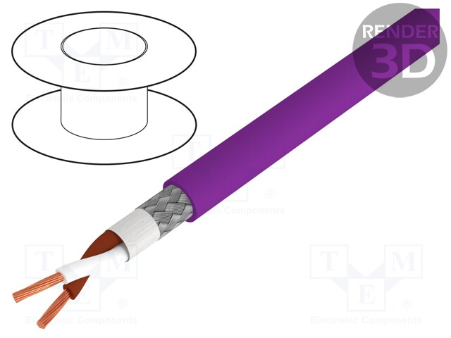 Wire: data transmission; 1x2x0,34mm2; PUR; violet; stranded; Cu