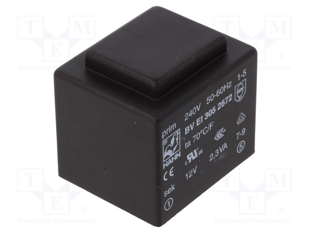 Transformer: encapsulated; 2.3VA; 240VAC; 12V; 192mA; Mounting: PCB