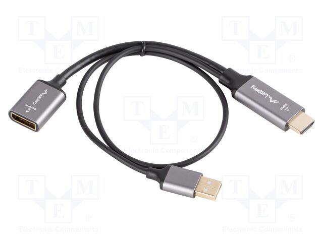 Adapter; DisplayPort socket,HDMI plug,USB A plug; 0.2m; black