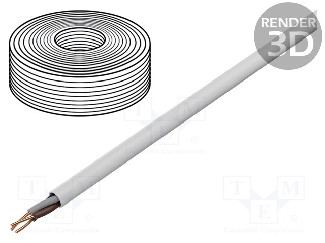 Wire; YDY; round; solid; Cu; 3x2,5mm2; PVC; white; 450/750V; 100m