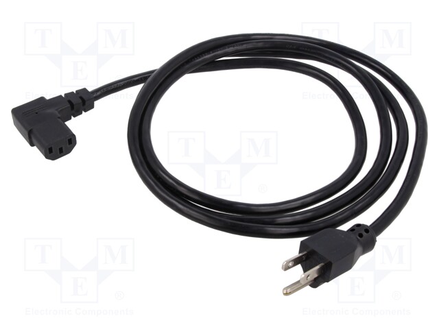 Cable; IEC C13 female 90°,NEMA 5-15 (B) plug; PVC; 2m; black