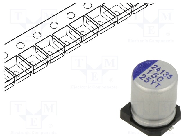 Capacitor: hybrid; -55÷150°C; Ø8x10mm; 150uF; 25VDC; SMD; Series: YT